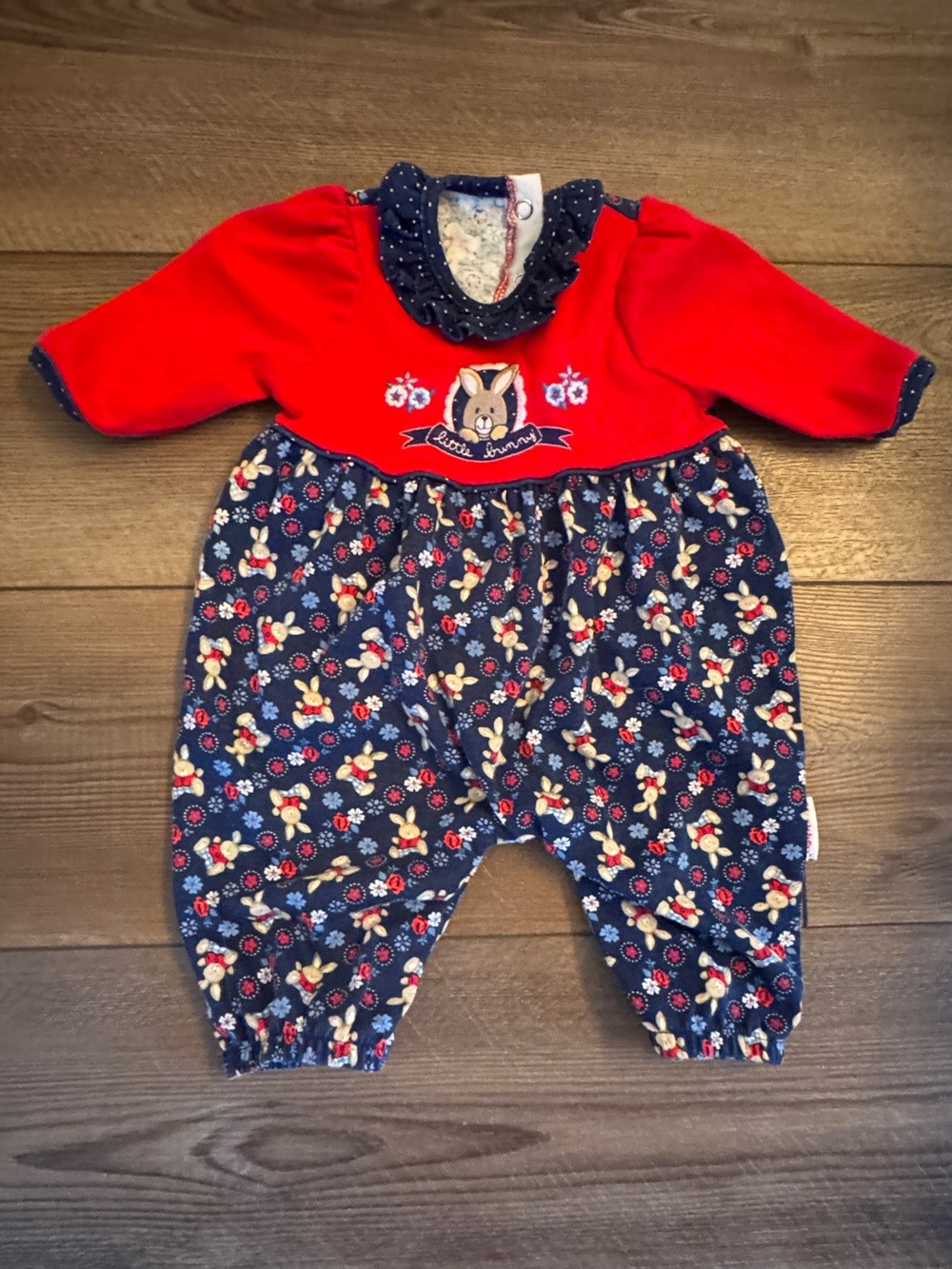 Vintage Red and Navy Bunny Floral One-Piece Romper